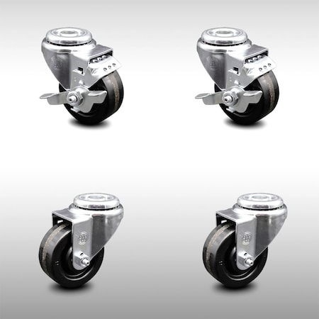 Service Caster 3 Inch SS Phenolic Wheel Swivel Bolt Hole Caster Set with 2 Brake SCC-SSBH20S314-PHS-2-TLB-2
